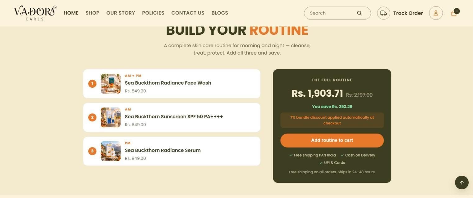 Build your routine section with the three products and a bundle price